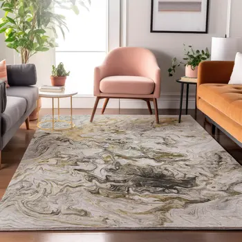 3' X 5' Taupe Gray And Ivory Abstract Washable Area Rug With UV Protection