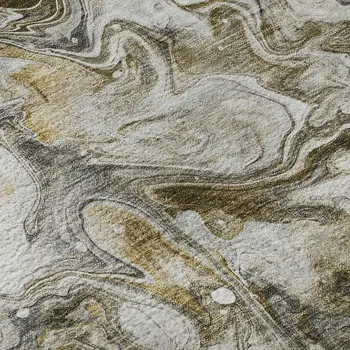 3' X 5' Taupe Gray And Ivory Abstract Washable Area Rug With UV Protection