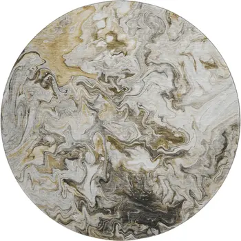 8' Taupe Gray And Ivory Abstract Washable Round Rug With UV Protection