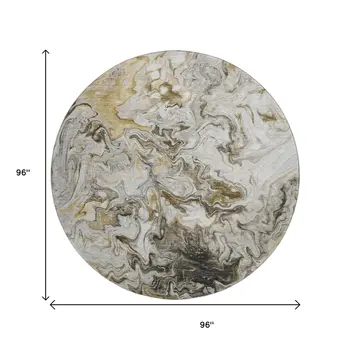 8' Taupe Gray And Ivory Abstract Washable Round Rug With UV Protection