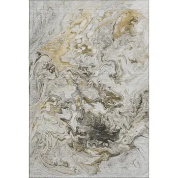 8' X 10' Taupe Gray And Ivory Abstract Washable Area Rug With UV Protection