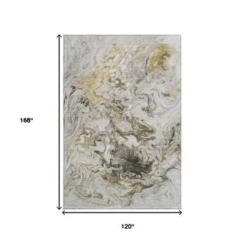 10' X 14' Taupe Gray And Ivory Abstract Washable Area Rug With UV Protection
