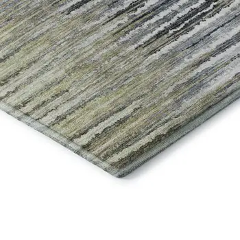 8' Beige Blue And Ivory Striped Washable Round Rug With UV Protection