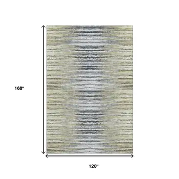 10' X 14' Beige Blue And Ivory Striped Washable Area Rug With UV Protection