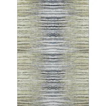 10' X 14' Beige Blue And Ivory Striped Washable Area Rug With UV Protection