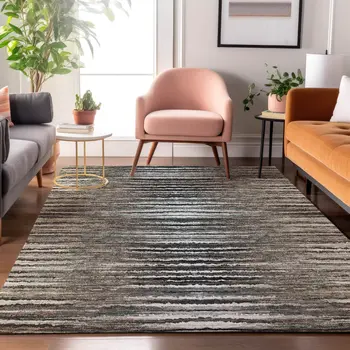 5' X 8' Brown Gray And Ivory Striped Washable Area Rug With UV Protection