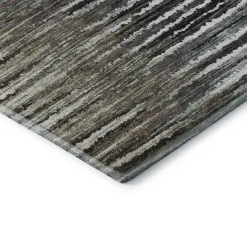5' X 8' Brown Gray And Ivory Striped Washable Area Rug With UV Protection