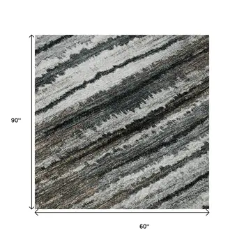 5' X 8' Brown Gray And Ivory Striped Washable Area Rug With UV Protection