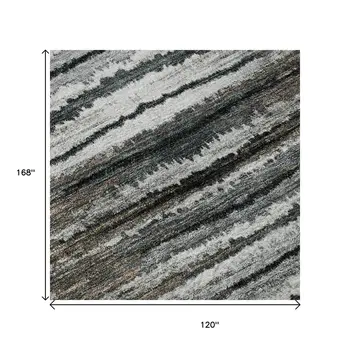 10' X 14' Brown Gray And Ivory Striped Washable Area Rug With UV Protection