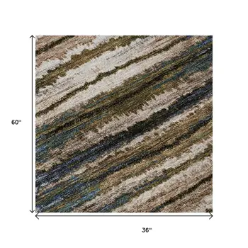 3' X 5' Blue Brown And Gray Striped Washable Area Rug With UV Protection