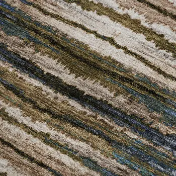 5' X 8' Blue Brown And Gray Striped Washable Area Rug With UV Protection