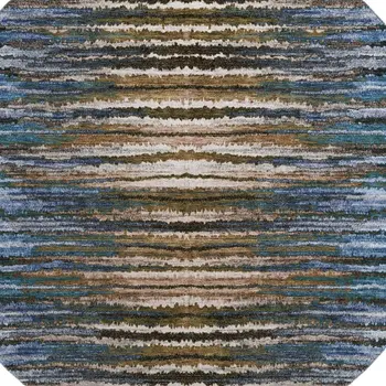 8' Blue Brown And Gray Striped Washable Round Rug With UV Protection