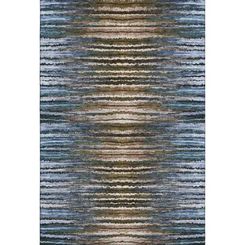 8' X 10' Blue Brown And Gray Striped Washable Area Rug With UV Protection