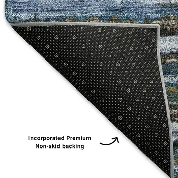 8' X 10' Blue Brown And Gray Striped Washable Area Rug With UV Protection
