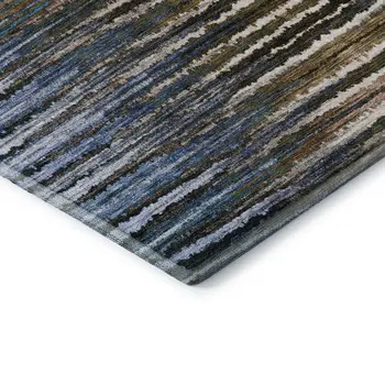 8' X 10' Blue Brown And Gray Striped Washable Area Rug With UV Protection