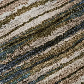 10' X 14' Blue Brown And Gray Striped Washable Area Rug With UV Protection