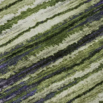 3' X 5' Purple Green And Ivory Striped Washable Area Rug With UV Protection