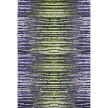 5' X 8' Purple Green And Ivory Striped Washable Area Rug With UV Protection