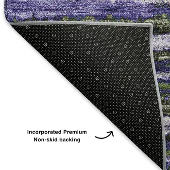 5' X 8' Purple Green And Ivory Striped Washable Area Rug With UV Protection