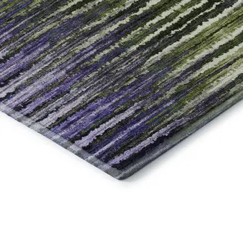 5' X 8' Purple Green And Ivory Striped Washable Area Rug With UV Protection