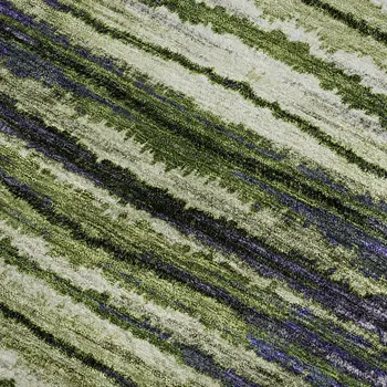 5' X 8' Purple Green And Ivory Striped Washable Area Rug With UV Protection