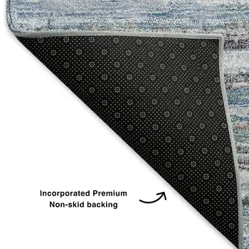 8' X 10' Sky Blue Coffee And Ivory Striped Washable Area Rug With UV Protection
