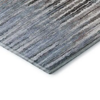 8' X 10' Sky Blue Coffee And Ivory Striped Washable Area Rug With UV Protection