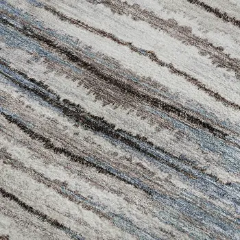 8' X 10' Sky Blue Coffee And Ivory Striped Washable Area Rug With UV Protection