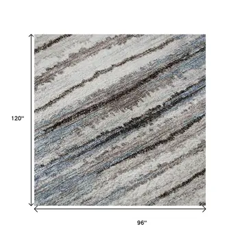 8' X 10' Sky Blue Coffee And Ivory Striped Washable Area Rug With UV Protection