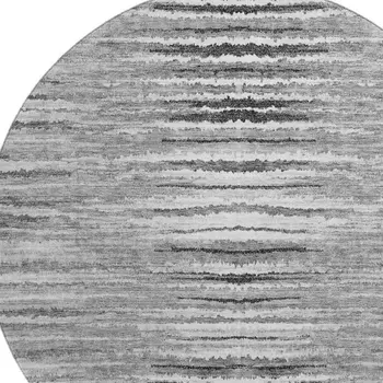 8' Silver And Gray Striped Washable Round Rug With UV Protection