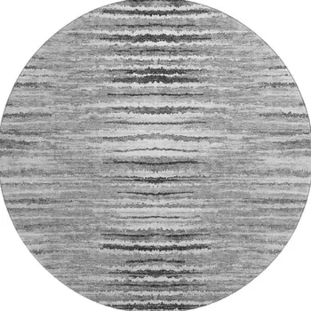 8' Silver And Gray Striped Washable Round Rug With UV Protection