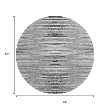 8' Silver And Gray Striped Washable Round Rug With UV Protection