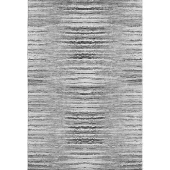 8' X 10' Silver And Gray Striped Washable Area Rug With UV Protection