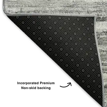 9' X 12' Silver And Gray Striped Washable Area Rug With UV Protection