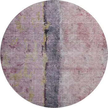 8' Blush Gray And Ivory Abstract Washable Round Rug With UV Protection