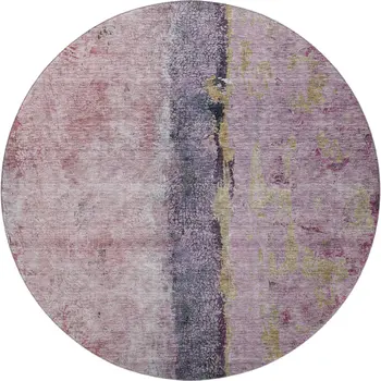 8' Blush Gray And Ivory Abstract Washable Round Rug With UV Protection