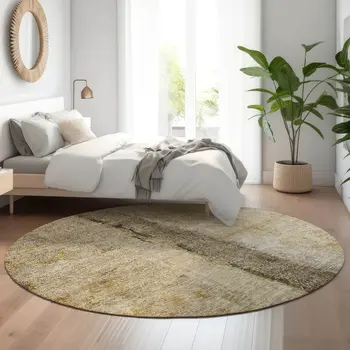 8' Brown Gray And Ivory Abstract Washable Round Rug With UV Protection
