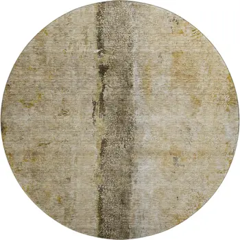 8' Brown Gray And Ivory Abstract Washable Round Rug With UV Protection