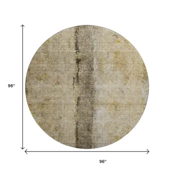 8' Brown Gray And Ivory Abstract Washable Round Rug With UV Protection