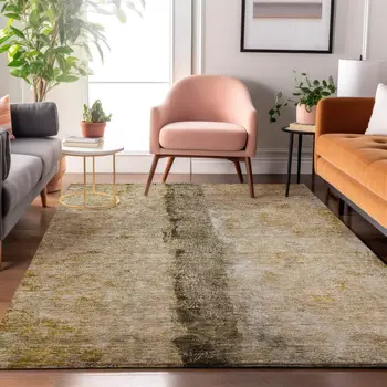 9' X 12' Brown Gray And Ivory Abstract Washable Area Rug With UV Protection