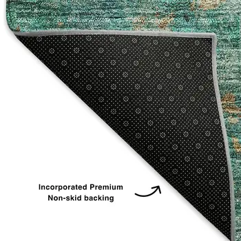 8' Blue Gold And Green Abstract Washable Round Rug With UV Protection