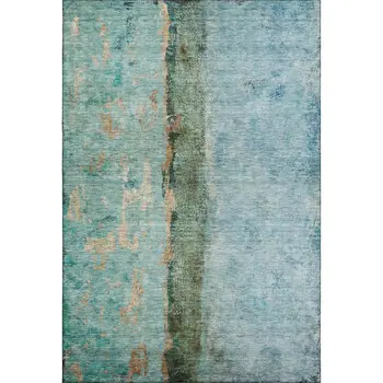 8' X 10' Blue Gold And Green Abstract Washable Area Rug With UV Protection