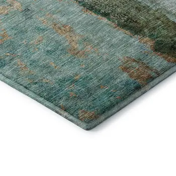 9' X 12' Blue Gold And Green Abstract Washable Area Rug With UV Protection