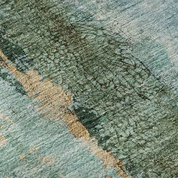9' X 12' Blue Gold And Green Abstract Washable Area Rug With UV Protection