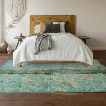 10' X 14' Blue Gold And Green Abstract Washable Area Rug With UV Protection