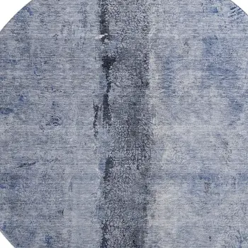 8' Denim Blue Gray And Ivory Abstract Washable Round Rug With UV Protection