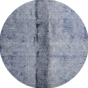 8' Denim Blue Gray And Ivory Abstract Washable Round Rug With UV Protection