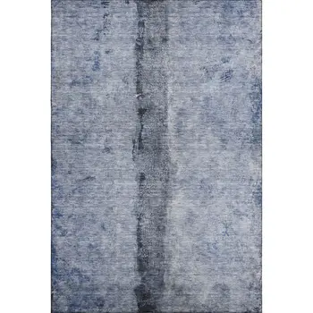 9' X 12' Denim Blue Gray And Ivory Abstract Washable Area Rug With UV Protection