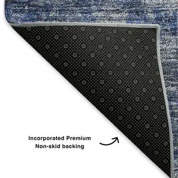 9' X 12' Denim Blue Gray And Ivory Abstract Washable Area Rug With UV Protection