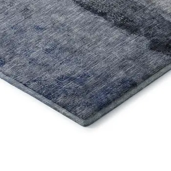 9' X 12' Denim Blue Gray And Ivory Abstract Washable Area Rug With UV Protection